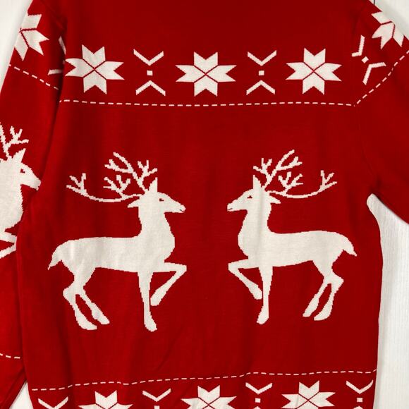 NWOT ICLOSAM Sweater XL Red White Reindeer Snowflake Fair Isle Long-Slv Cotton - Picture 5 of 8